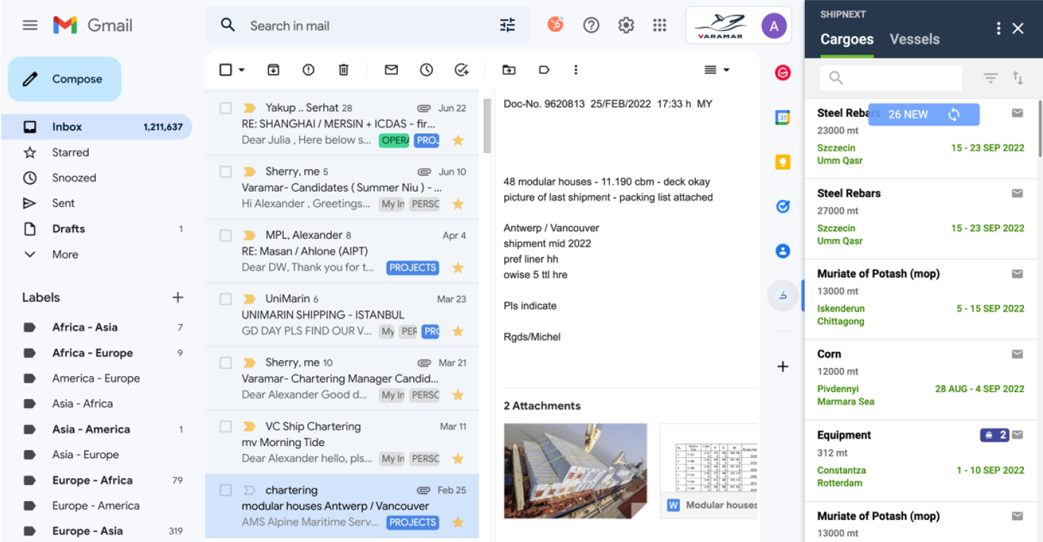 How does SHIPNEXT compare to Outlook, Gmail, Sedna, LgMar.