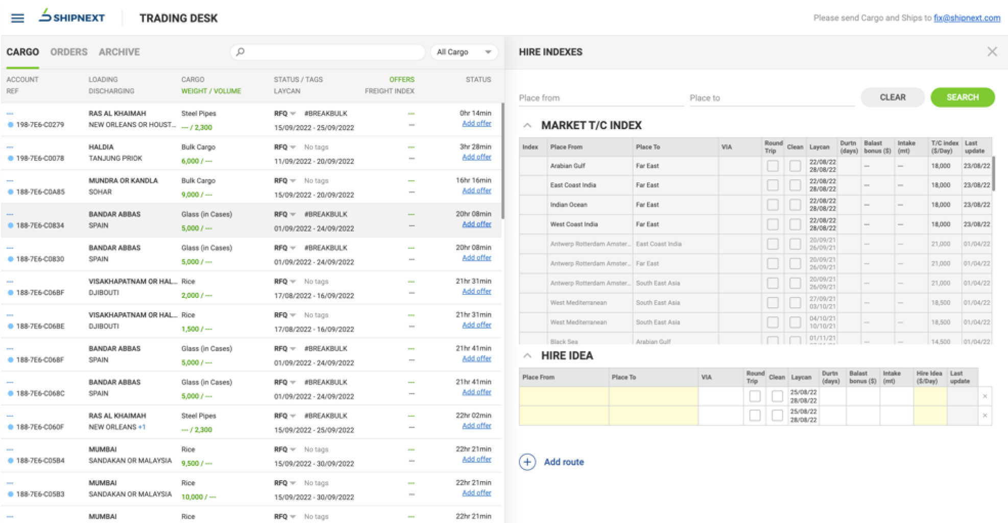 Freight and Hire indexes